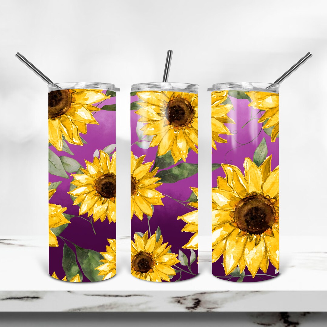 Sunflowers With Purple Background Tumbler PNG 20 Oz Skinny - Etsy