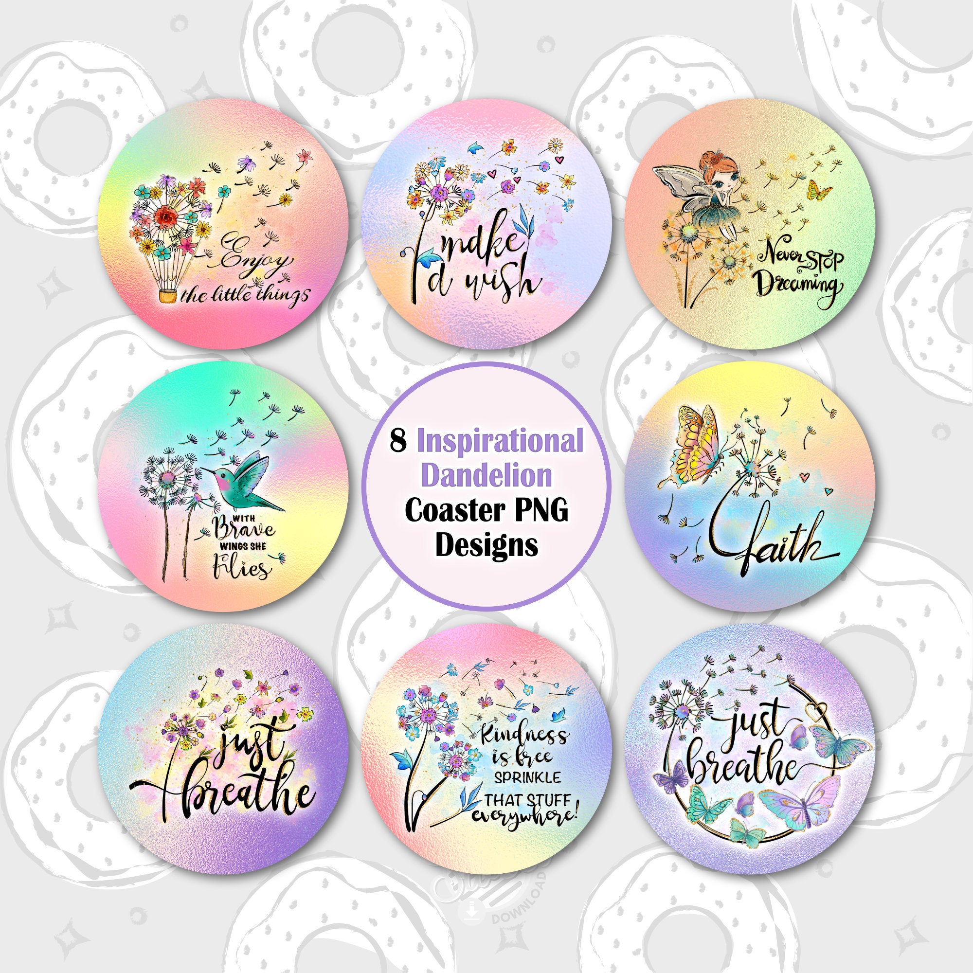 Inspirational Quotes Car Coaster PNG, Dandelion Sublimation Coaster, Fairy Coaster PNG, Motivational Coaster Bundle, Coaster Template, Round
