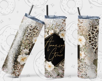 Christian Tumbler Wrap, Amazing Grace Tumbler PNG, Faith Sublimation Tumbler, Leopard Print Tumbler Design, Christian Tumbler Template