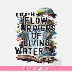 Christian PNG, Living Water Sublimation Design, Faith Shirt Design, Waterfall Digital Download, Bible Verse Design, Trendy Jesus PNG