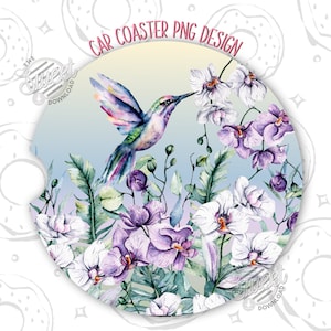 Hummingbird Car Coaster PNG, Orchid Sublimation Car Coaster Design, Purple Floral Car Coaster Template, Floral Car Coaster Design, Trendy
