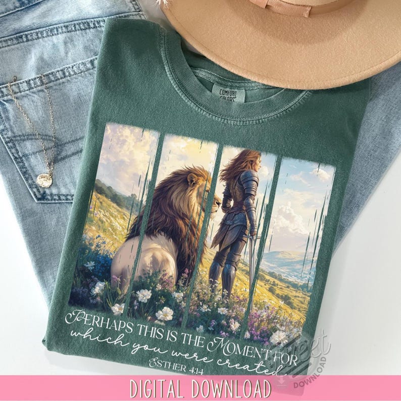 Esther PNG, Christian Sublimation, Brushstroke DTF Shirt Design, Lion of Judah Faith Based Wildflower Aesthetic, Perhaps this is the Moment