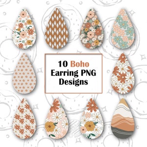 ボヘミアン イヤリング バンドル、花柄イヤリング PNG、デイジー昇華イヤリング デザイン、花柄イヤリング テンプレート、イヤリング昇華 PNG、花柄