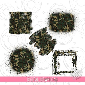Camo Sublimation Patches, Camo Patches PNG, Camo Background PNG, Bleached Splatter Bundle, Sublimation Design Download