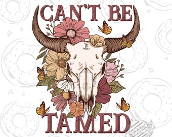Western png, kan niet worden getemd sublimatieontwerp, boho shirtontwerp, bloemen koeienschedel digitaal, vintage western dtf, dtg