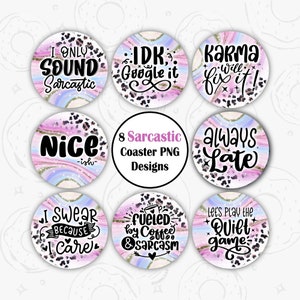 Sarcastic Car Coaster Sublimation Design, Funny Car Coaster PNG, Pastel Leopard Print Round Coaster, Funny Sayings Keychain PNG, Round PNG
