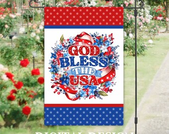 Patriotic Garden Flag PNG: 4th of July Floral Design (Digital Download)