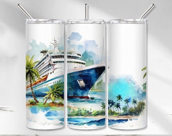 Vaso de crucero PNG, envoltura de vaso de crucero, la vida es mejor en un vaso de sublimación de crucero, vaso flaco de 20 oz de crucero de acuarela