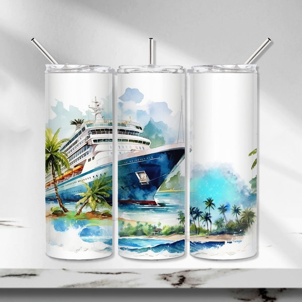 Cruise Ship Tumbler PNG, Cruise Tumbler Wrap, Life is Better on a Cruise Sublimation Tumbler, Watercolor Cruise Ship 20 oz Skinny Tumbler