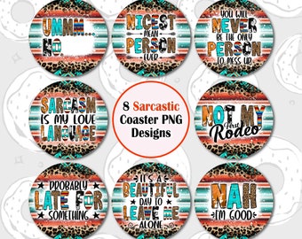 Paquete PNG de posavasos de coche con temática sarcástica del oeste (descarga digital)
