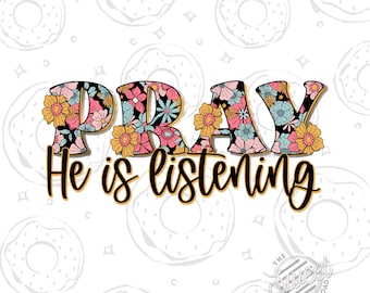 Floral Pray Christian PNG: Retro Religious Design (Digital Download)