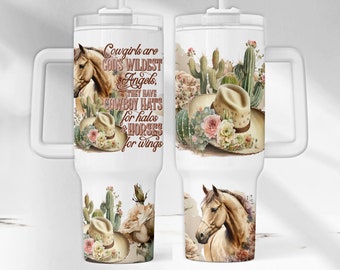 Cowgirl Quote 40 oz Tumbler Wrap, Country 40 oz Tumbler PNG, Southern 40 oz Tumbler Design, Floral Seamless Tumbler Template, Floral Horse