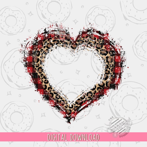 Buffalo Plaid and Leopard Print Heart PNG, Valentines Day Sublimation Design, Heart Background PNG, Sublimation Patch, Valentine Background