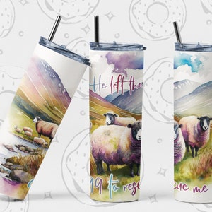 Christian Tumbler PNG, Watercolor Sheep Tumbler Wrap, He left the 99 Sublimation Tumbler, Bible Verse Seamless Tumbler Design, Spring 20 oz