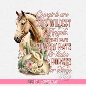 Western PNG, Cowgirl Quote Sublimation Design, Floral Horse Cowboy Hat Shirt Design, Gods wildste engelen Digitale Download, Boho Western PNG