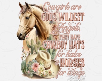 Western PNG, Cowgirl Quote Sublimation Design, Floral Horse Cowboy Hat Shirt Design, Gods wildste engelen Digitale Download, Boho Western PNG