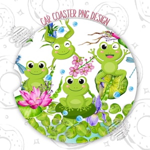 Frog Car Coaster PNG, Cute Frog Car Coaster Sublimation Design, Pond Car Coaster Design, Lily Pad Car Coaster Template, Trendy Car Accessori