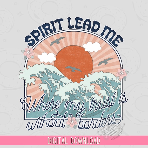Beach Tropical PNG, Christian Sublimation Design, Spirit Lead Me Shirt Design, Ocean Wave Bible Verse Digital Download, Vintage Faith DTF