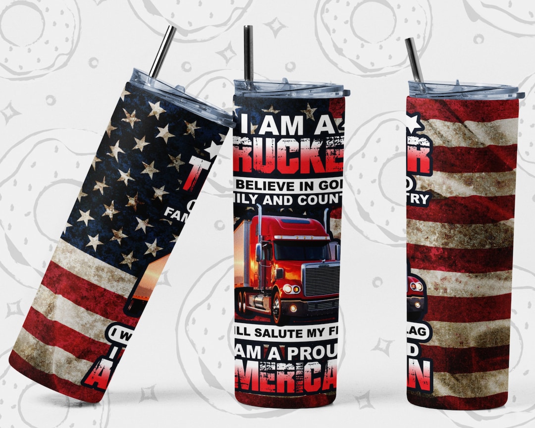 Trucker Tumbler PNG, Truck Driving 20 Oz Skinny Tumbler Design