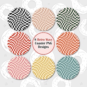 Car Coaster PNG, Retro Coaster Bundle, Wavy Checkerboard Coaster Design, Vintage Car Coaster Sublimation Design, Car Coaster Template