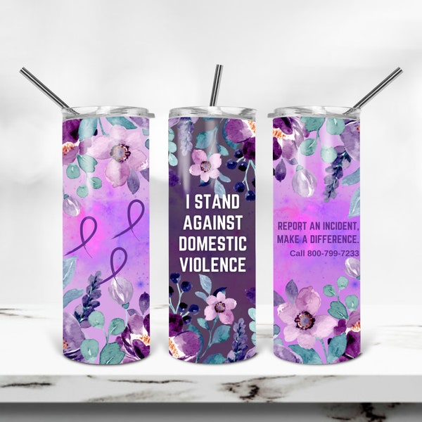 20 oz Skinny Tumbler Sublimation Design, Domestic Violence Awareness Tumbler PNG, Tumber Wrap, Purple Ribbon Tumbler Template