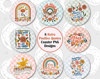 Retro Sublimation Coaster, Positive Quotes Car Coaster PNG, Bloom with Grace Coaster Design, Sunshine Coaster Template, Round Keychain PNG