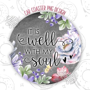Christian Car Coaster PNG, Chalkboard Sublimation Car Coaster, Floral Car Coaster Design, Quote Car Coaster Template, Bible Car Accessories