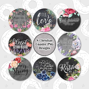 Coaster Bundle, Christian Car Coaster PNG, Chalkboard Sublimation Coaster, Floral Coaster Design, Quote Coaster Template, Round Keychain PNG