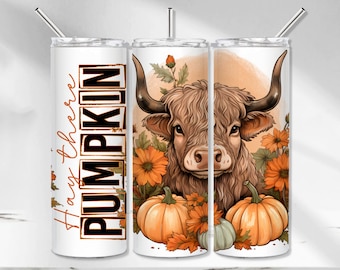 Fall Tumbler Wrap, Fall Highland Cow Sublimation Design, Funny Fall Tumbler PNG, Cute Fall 20 oz Skinny Tumbler Design, Funny Fall Tumbler