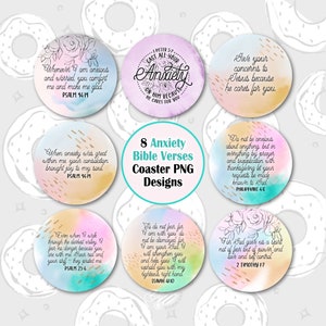 Christian Coaster Bundle, Anxiety Car Coaster PNG, Bible Verse Sublimation Coaster Design, Watercolor Coaster Bundle, Religious Coaster Temp