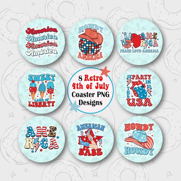 4th of July Car Coaster PNG, Patriotic Car Coaster Sublimation Design, Retro Coaster PNG, Retro Round PNG, American Babe Keychain Design