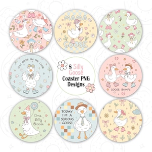 Silly Goose Car Coaster PNG Bundle, Mama Goose Round Coaster Sublimation Design, Keychain Template