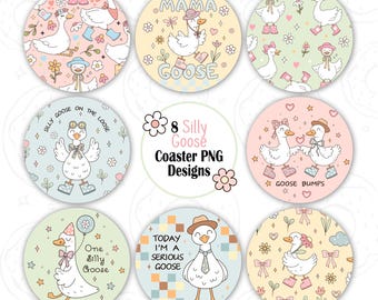 Silly Goose Car Coaster PNG Bundle, Mama Goose Round Coaster Sublimation Design, Keychain Template