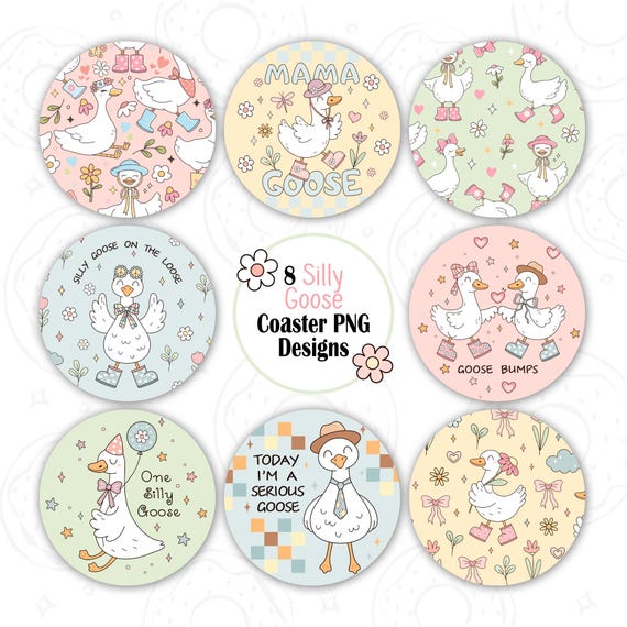 Silly Goose Car Coaster PNG Bundle, Mama Goose Round Coaster Sublimation Design, Keychain Template