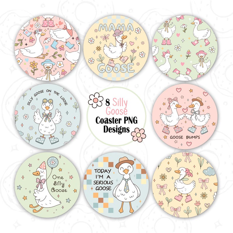 Silly Goose Car Coaster PNG Bundle, Mama Goose Round Coaster Sublimation Design, Keychain Template