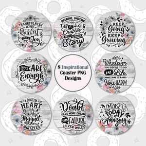 Car Coaster Bundle, Inspirational Coaster PNG, Motivational Coaster Template, Quote Coaster Design, Floral Sublimation Coaster, Keychain PNG