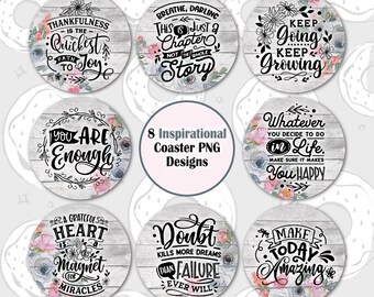 Car Coaster Bundle, Inspirational Coaster PNG, Motivational Coaster Template, Quote Coaster Design, Floral Sublimation Coaster, Keychain PNG