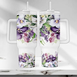 Orchid Lily 40 oz Tumbler Wrap, Purple Floral 40 oz Tumbler PNG, Orchid Flower 40 oz Tumbler Template, 40 oz Sublimation Tumbler Design