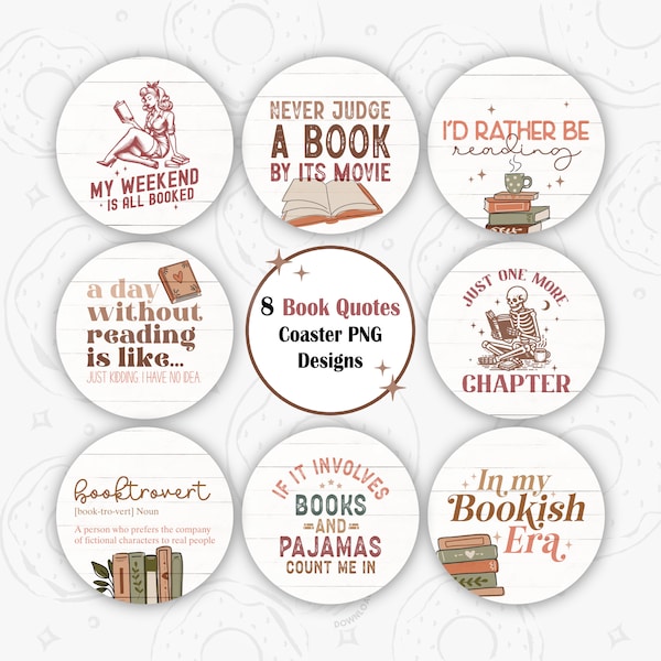 Book Quotes Car Coaster PNG, Bookish Car Coaster Sublimation Design, Booktrovert Round PNG, Round Coaster Design, Keychain PNG, Boho Coaster