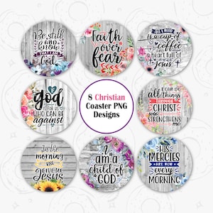 Christian Car Coaster PNG, Floral Car Coaster Sublimation Design, Bible Verse Round PNG, Faux Wood Coaster Design, Scripture Quotes Coaster