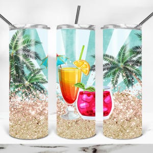 20 oz Skinny Tumbler Sublimation Design, Cocktail Drinks Tumbler PNG, Tropical Happy Hour Tumbler Template, 5 O&#39;Clock Somewhere Download