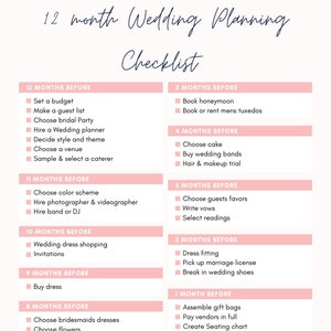 Wedding Planning Checklist Checklist 12 Month Wedding Planning ...