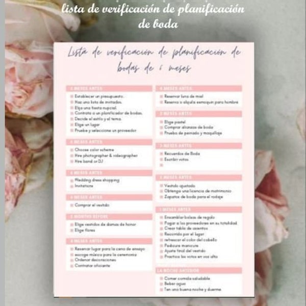 Planificadora de boda  I Spanish wedding planning checklist  I PDF digital file, Instant Download I 6 M