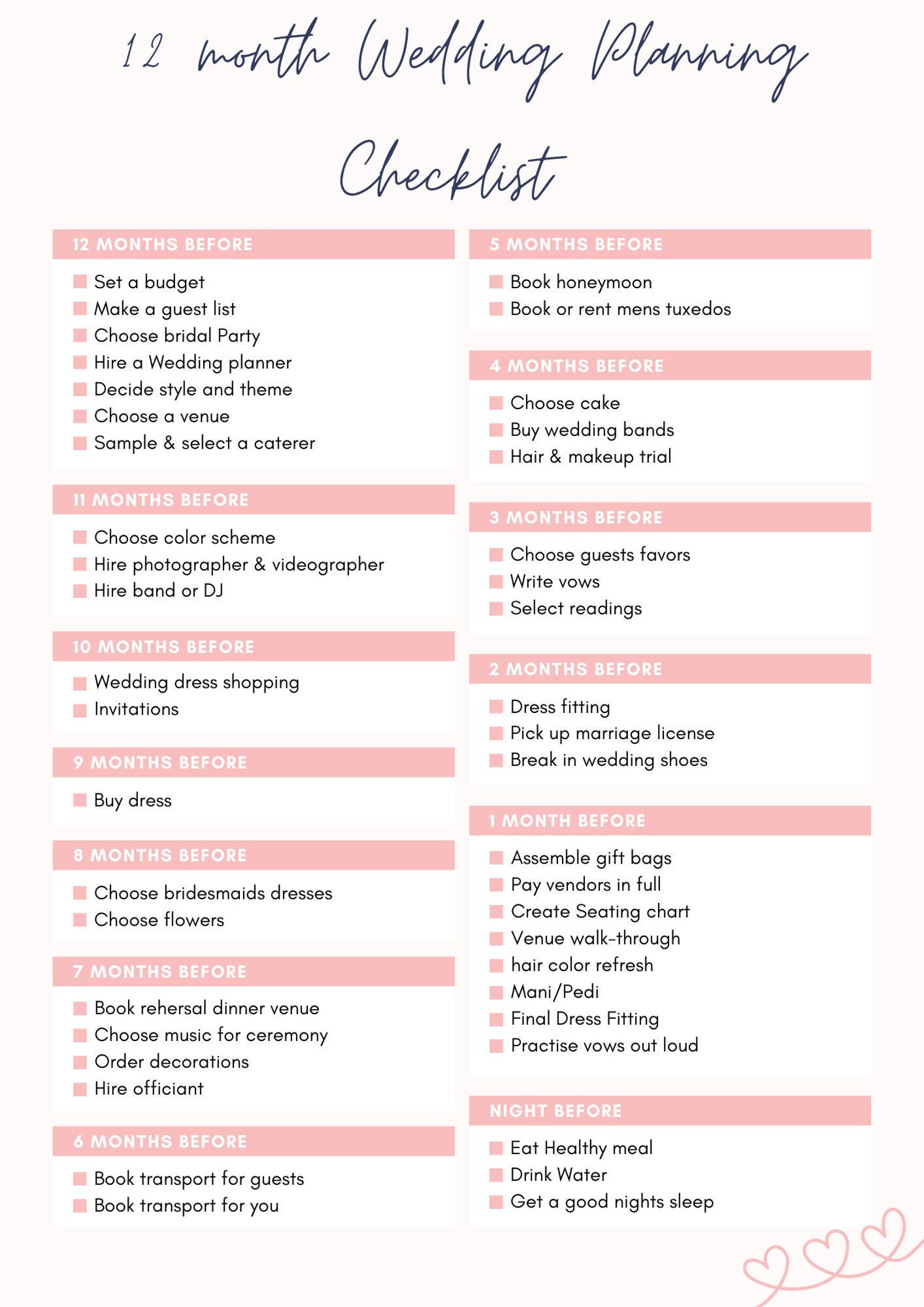 Wedding Planning Checklist Checklist 12 Month Wedding Planning - Etsy