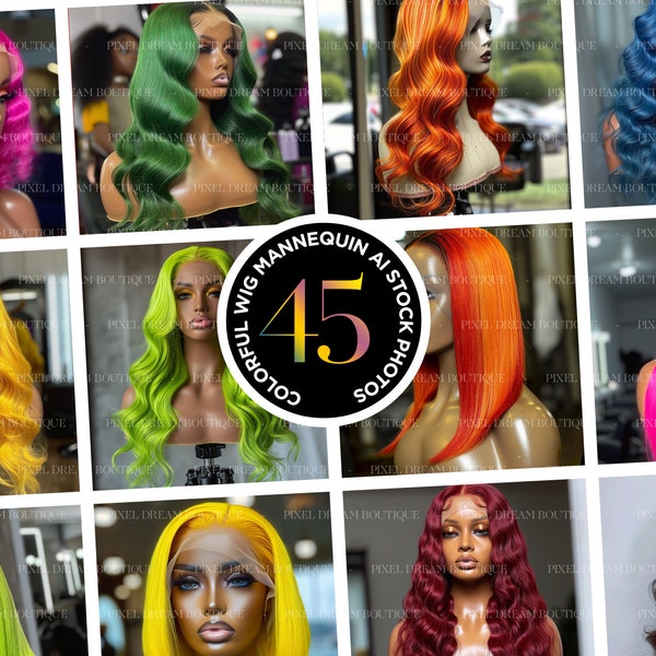 Colorful Mannequin Wigs, Hair Branding, Beauty Stock Photos, Hair Model Photography for Businesses