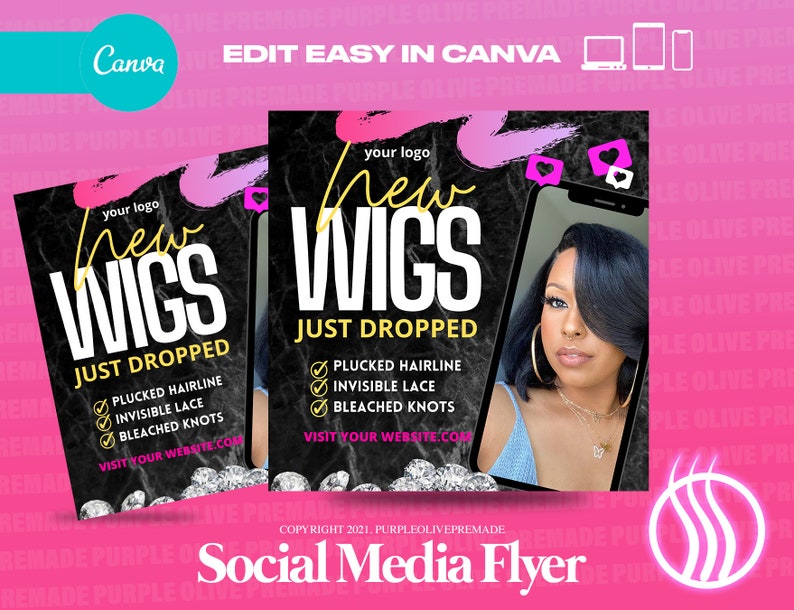 Wig Flyer Web Flyer DIY Graphic Design Boutique Flyer Etsy