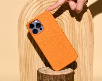 Coque pour iPhone 15 14 13 Pro en cuir véritable grainé | Étui pour portable en cuir personnalisé | Étui pour téléphone Samsung