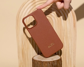 Coque pour iPhone 15 14 13 Pro en cuir véritable grainé | Étui pour portable en cuir personnalisé | Étui pour téléphone Samsung
