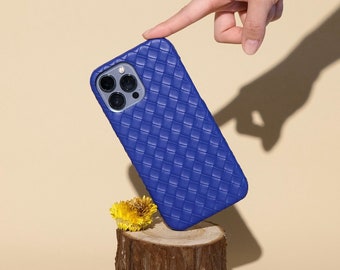 Royal Blue Weave Leather iPhone 17 16 15 14 13 12 11 Pro case iPhone 12 mini case iPhone XR case iPhone XS Max Case iPhone7/8Plus