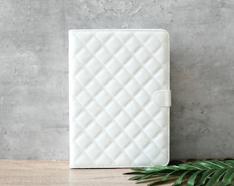 Elegant white fluffy leather iPad case, iPad Pro 2022, iPad Air 5, Pro 2021-20, iPad Air4, iPad mini5, iPad mini1-4, iPad 2019, iPad Air 1-3